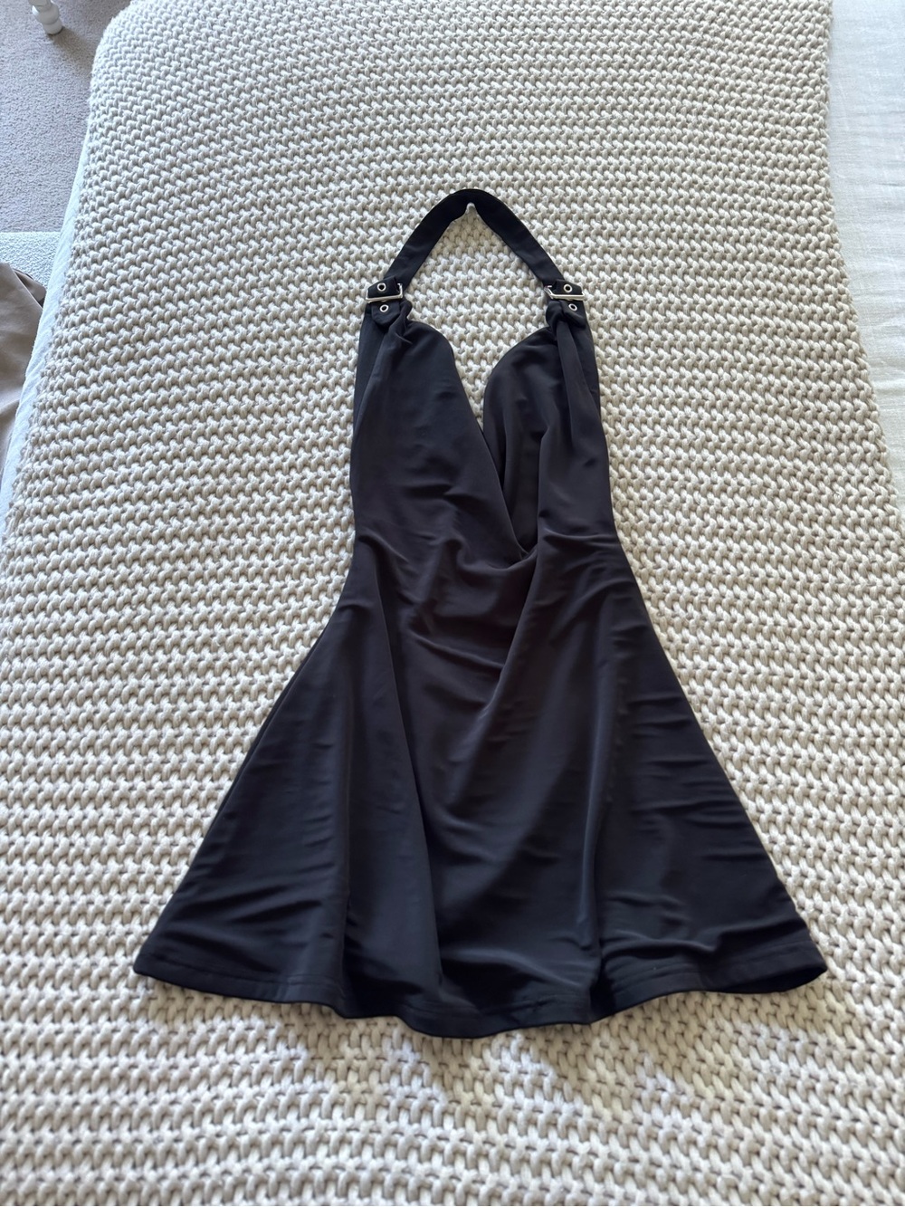 White Fox Black Halter V-Neck Dress